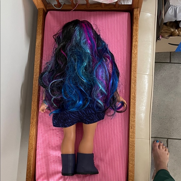 American Girl Doll Truly Me #92 with Blue and Pink Hair and Plaid Dress - Picture 2 of 4